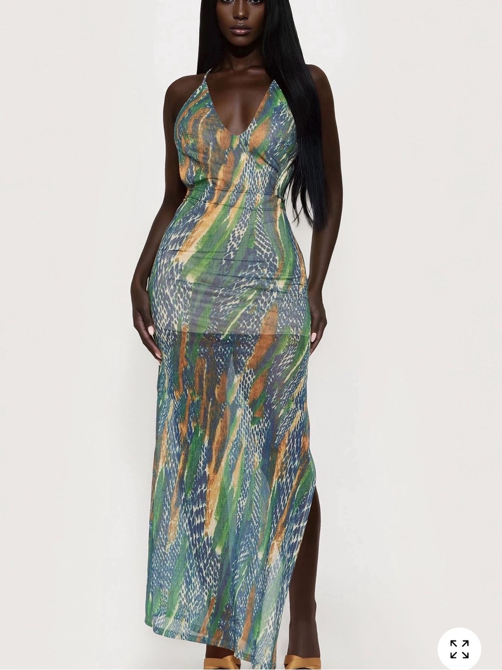 Fashion Nova Green Blue Multi-Print Maxi Dress